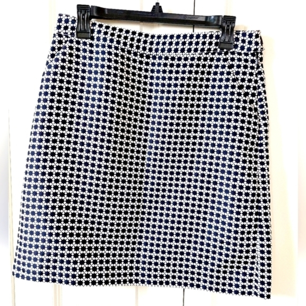 Navy & White Geometric Pattern Midi Skirt Brooks‎ Brothers size 6